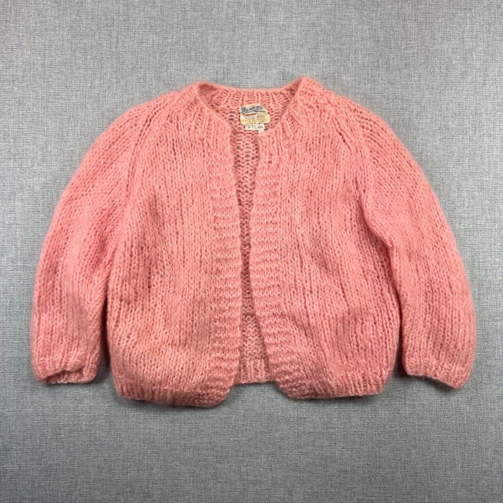 VTG 60s Mantessa Mohair Blend Knit Cardigan Women XS-Small Pink Fuzzy Cozy